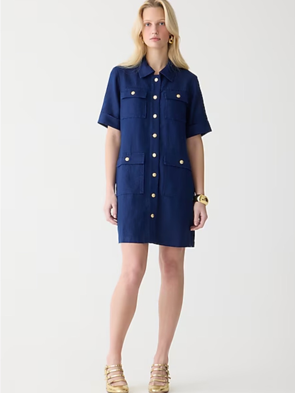 J. Crew Gamine Shirtdress Short-Sleeve Button-Front Dress Size 8 100% Linen